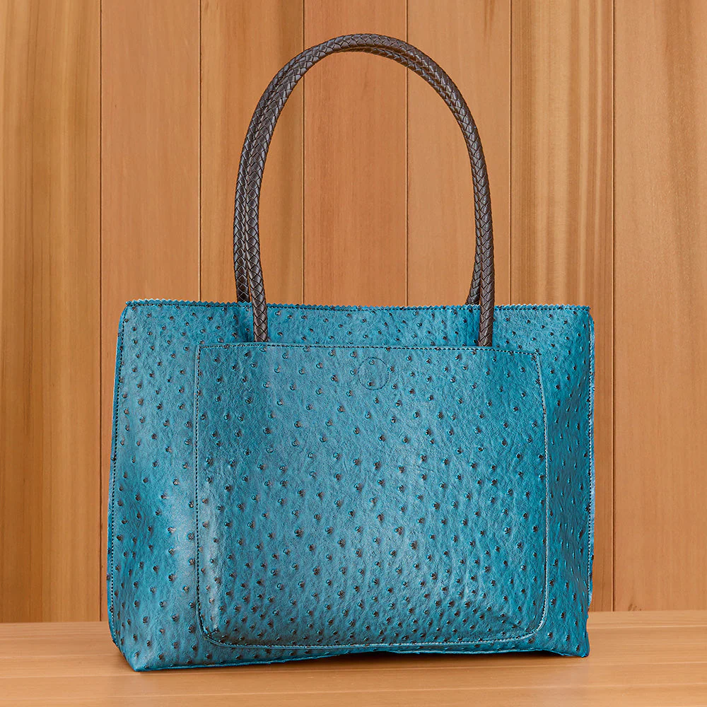 22 Tote Vegan Ostrich Leather Zip Tote Handbag with Pockets - Image 6