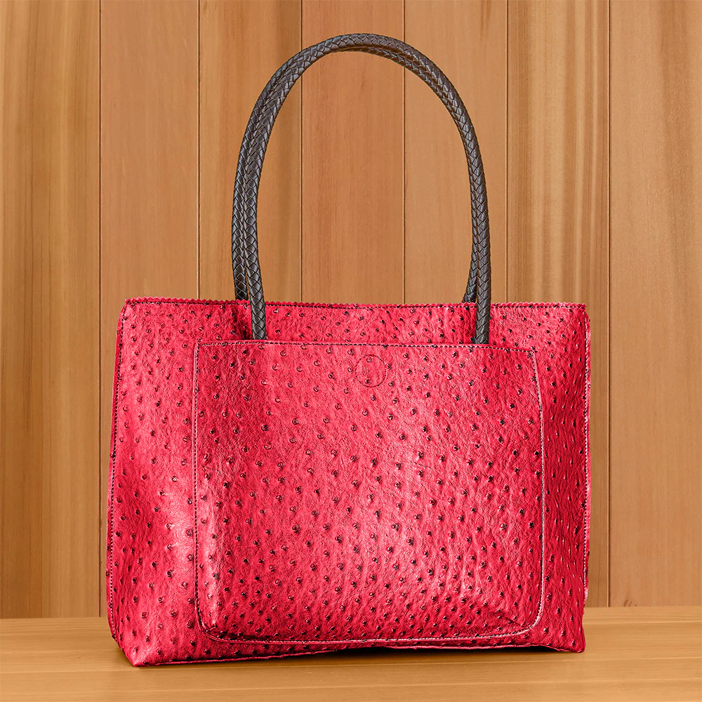 22 Tote Vegan Ostrich Leather Zip Tote Handbag with Pockets - Image 7