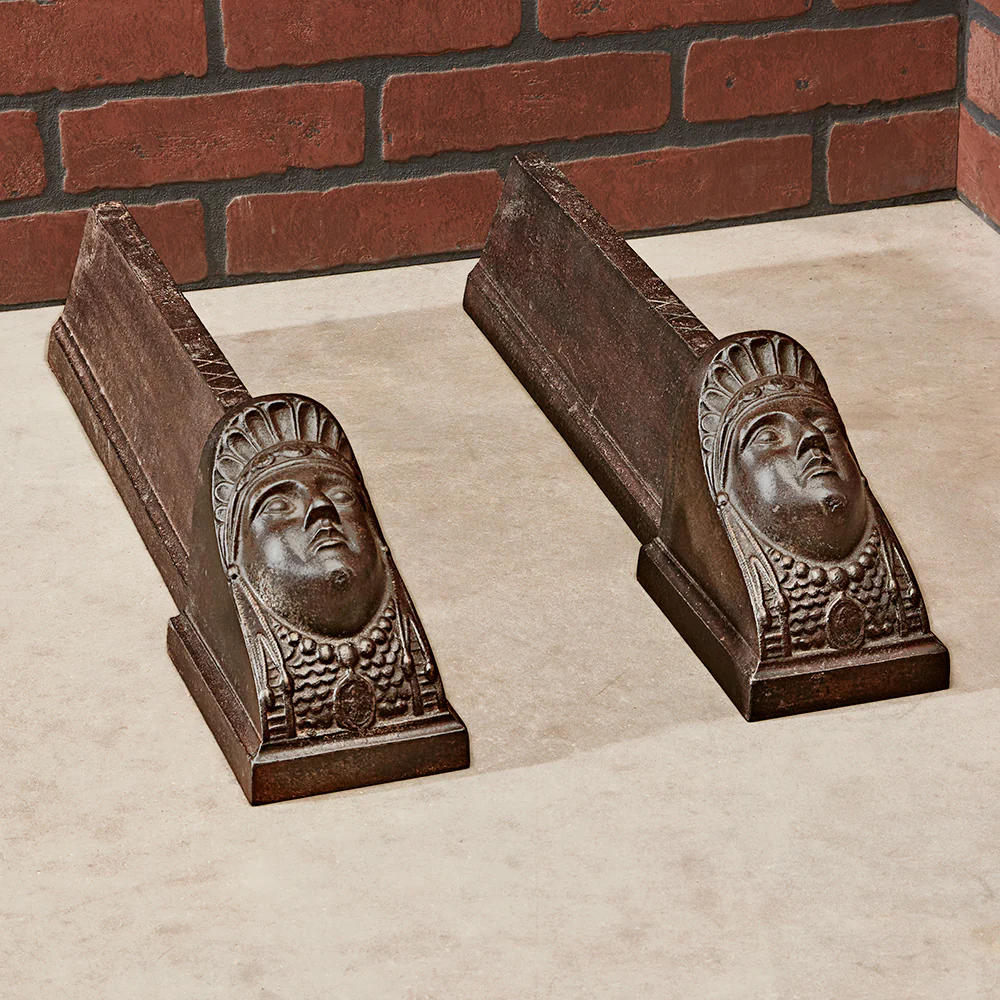 Antique Cast Iron Egyptian Head Andirons - Image 2