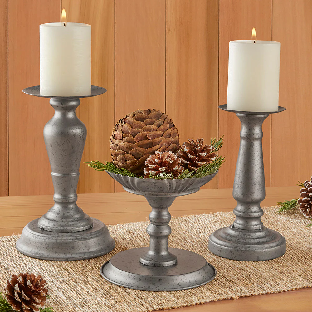 Antiqued Metal Pillar Candleholder