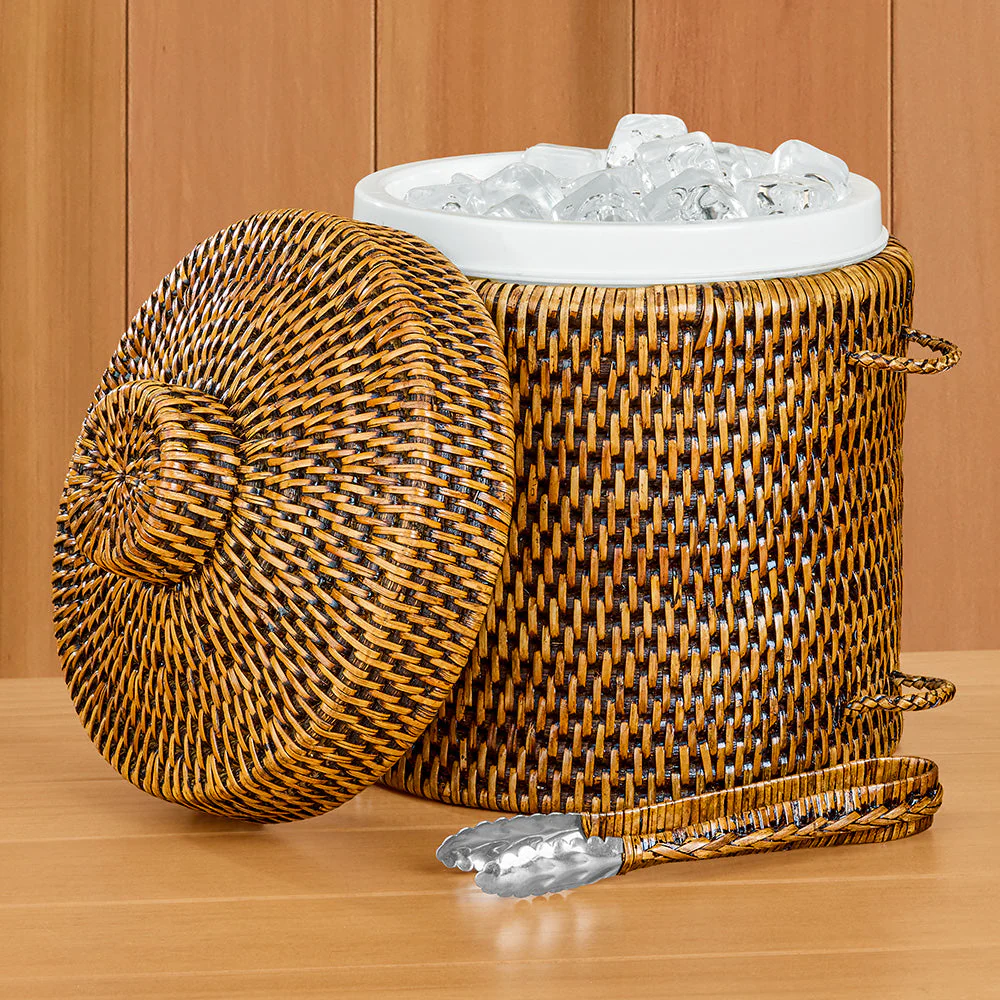 Burma Rattan Ice Bucket with Tongs - Image 2