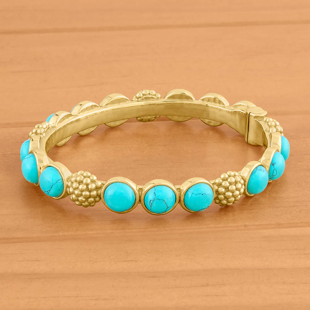 Capucine De Wulf Berry Gem Gold and Turquoise Hinged Bangle Bracelet - Image 2
