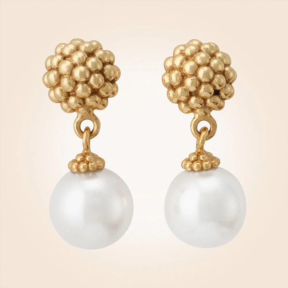 Capucine De Wulf Berry Gold Pearl Drop Stud Earrings
