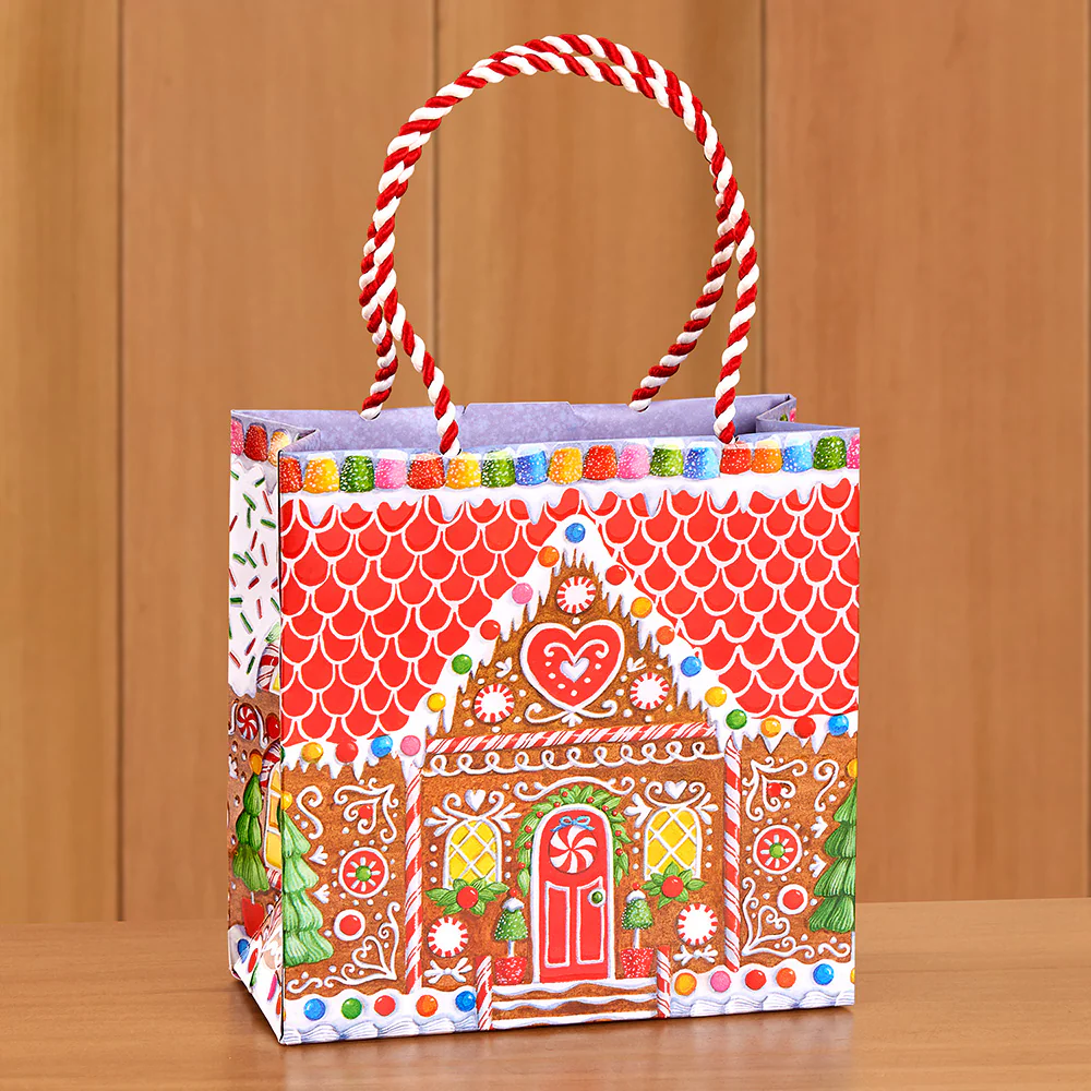 Caspari Paper Gift Bag, Christmas Gingerbread House