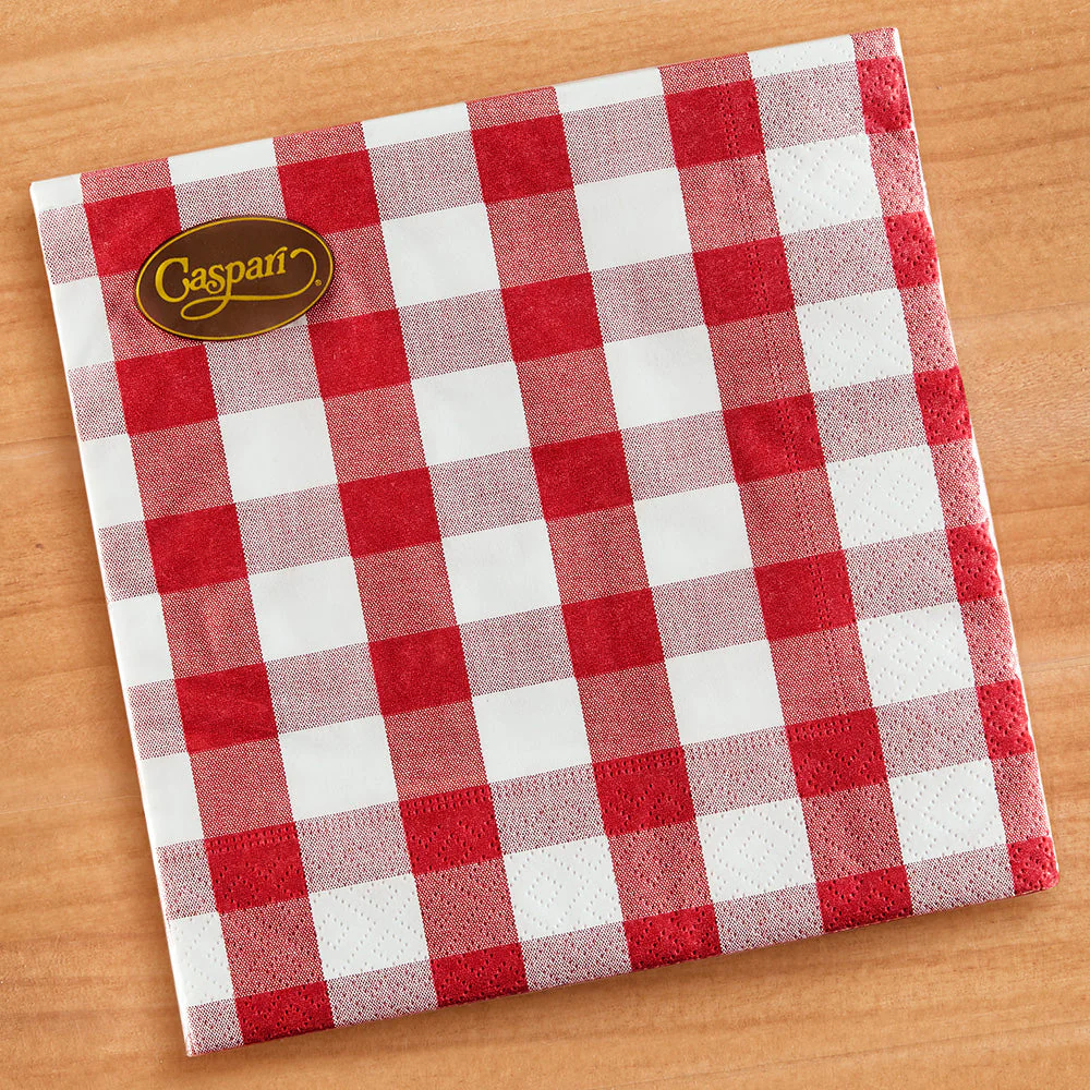 Caspari Paper Napkins, Gingham in Red - Image 2