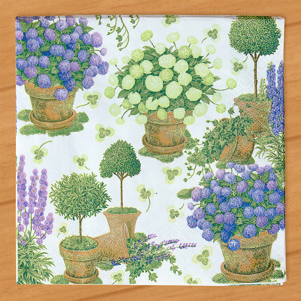 Caspari Paper Napkins, Potted Hydrangeas Garden Party - Image 3