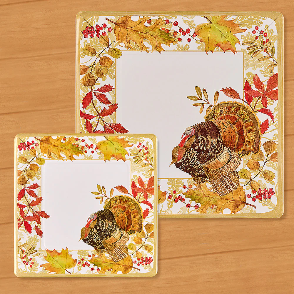 Caspari Paper Plates, Woodland Turkey - Image 3