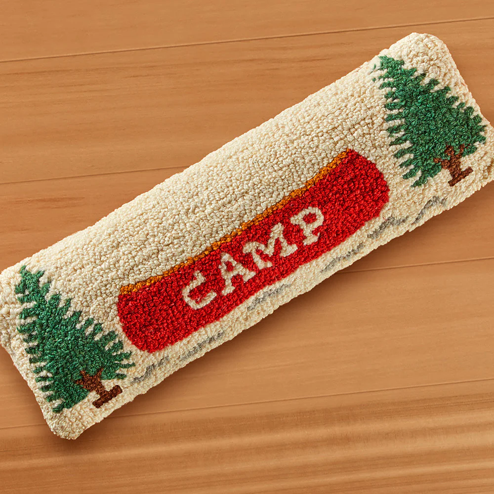 Chandler 4 Corners 24" x 8" Hooked Pillow, Camp Canoe