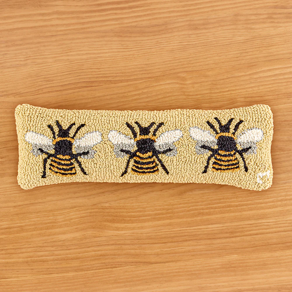 Chandler 4 Corners 24" x 8" Hooked Wool Pillow, Bumblebee Trio - Image 2