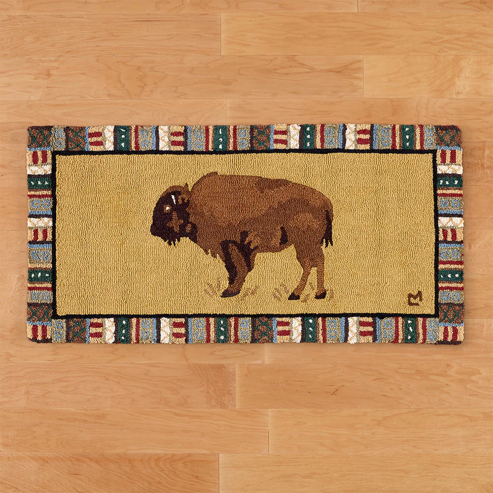 Chandler 4 Corners 2' x 4' Hooked Rug, Noble Buffalo on Gold - Image 2