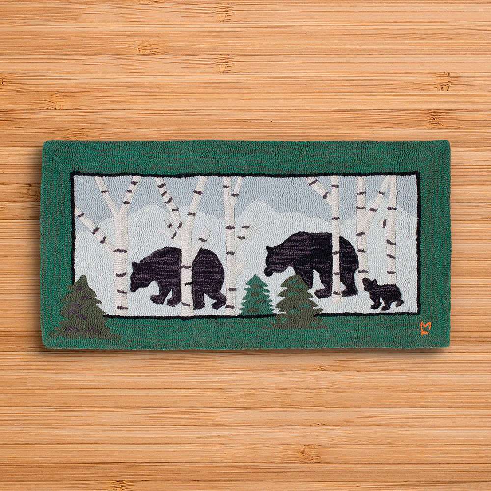 Chandler 4 Corners 2' x 4' Hooked Rug, Three Bears in Birch Woods - Image 2