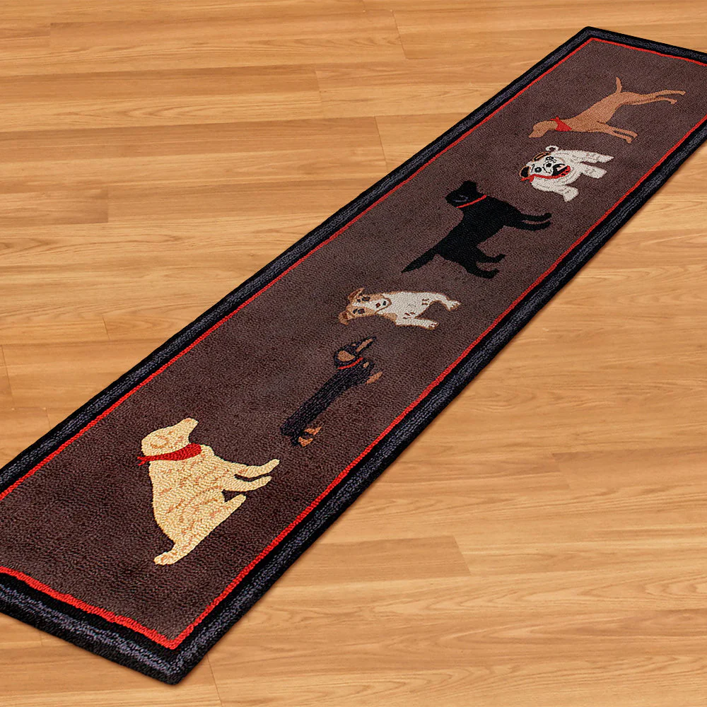 Chandler 4 Corners 30" x 8' Hooked Runner, Dogs Welcome