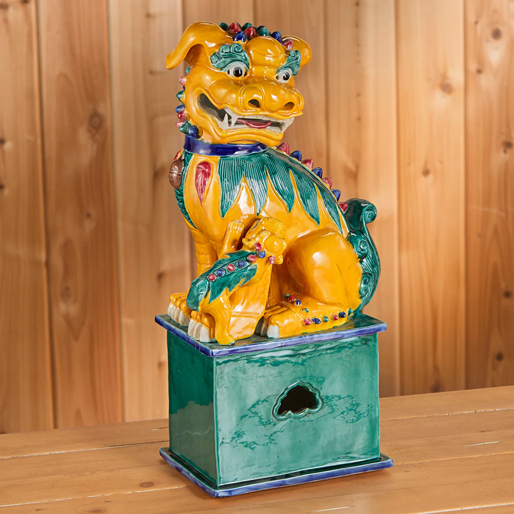 Green and Yellow Glazed Porcelain Imperial Foo Dog Statue
