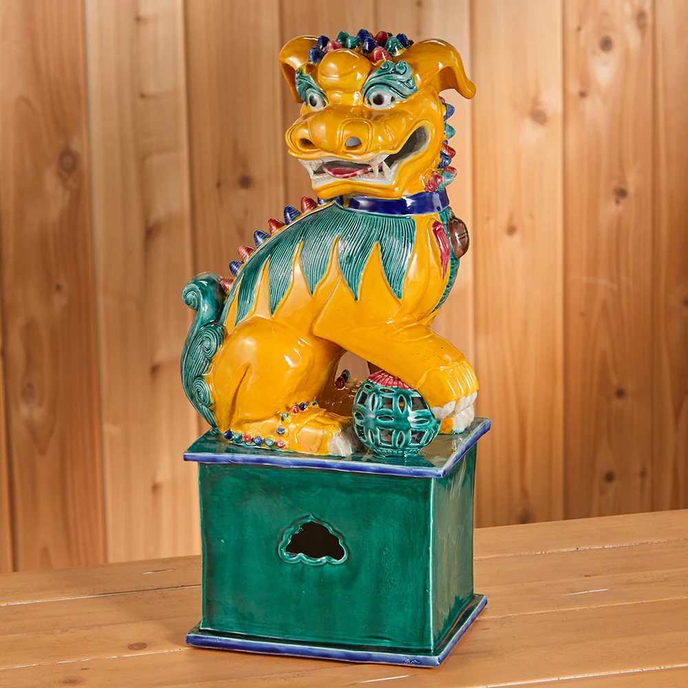 Green and Yellow Glazed Porcelain Imperial Foo Dog Statue - Image 2