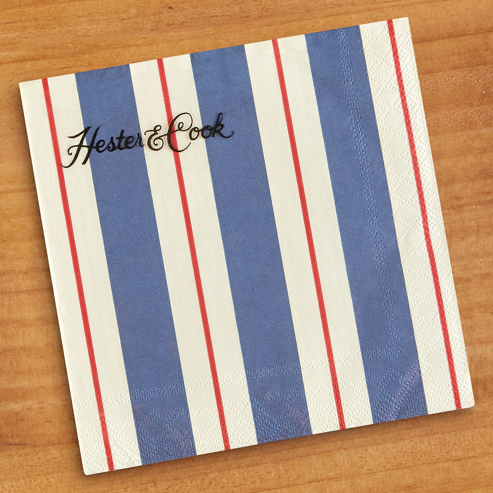 Hester & Cook Paper Napkins & Guest Towels, Navy & Red Awning Stripe - Image 2