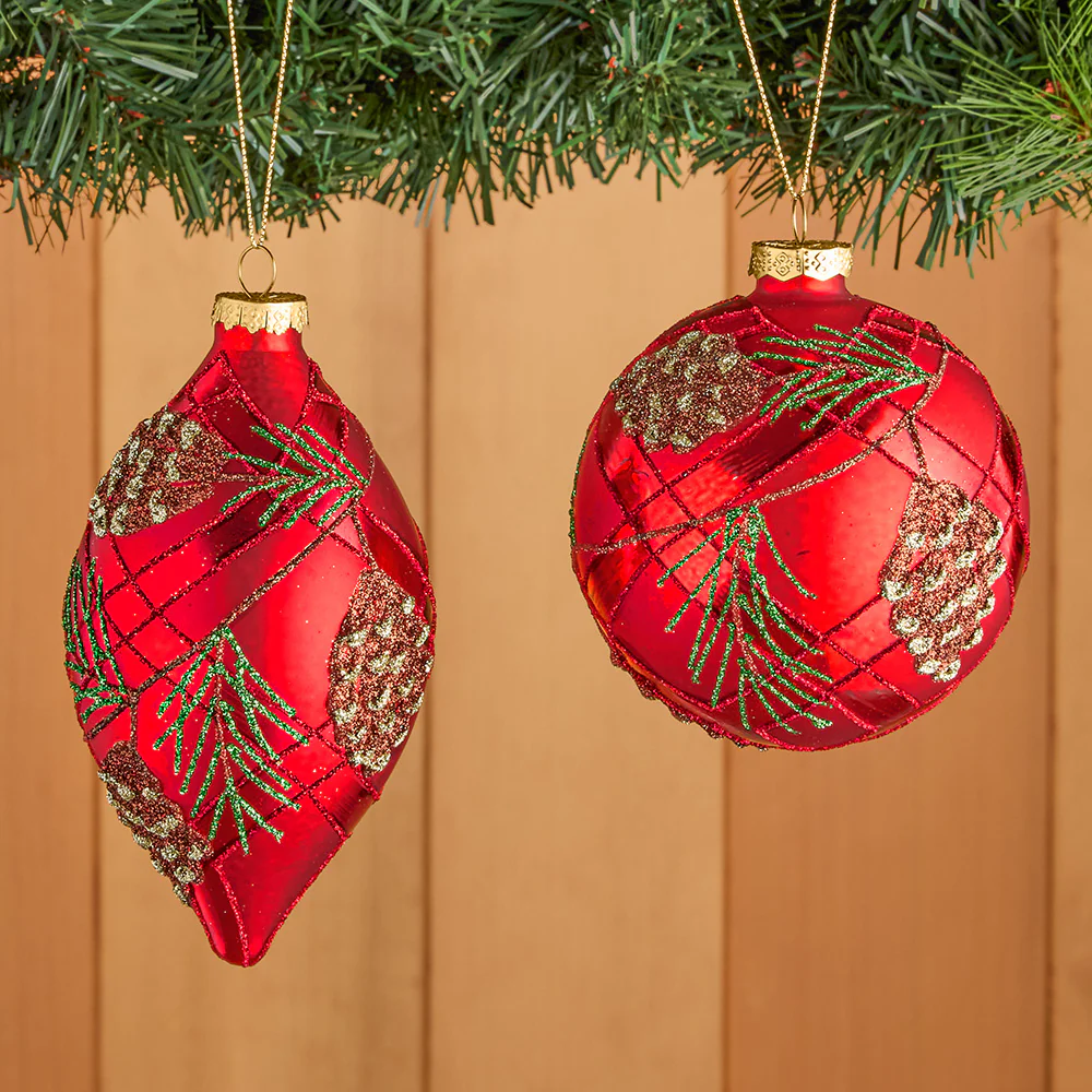 Kurt Adler Glass Ornaments, Glitter Pinecones - Image 2