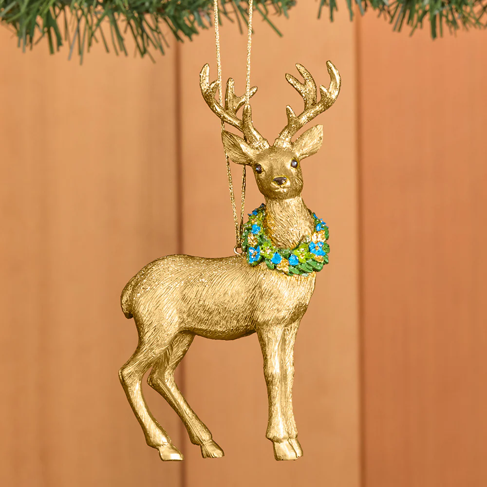 Kurt Adler Resin Ornaments, Golden Christmas Stag - Image 3