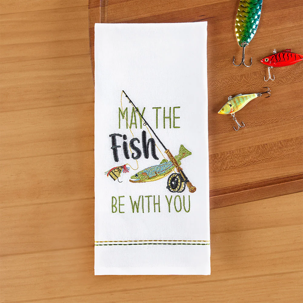 Park Designs Embroidered Dishtowel, "May The Fish Be With You" Fly Fishing