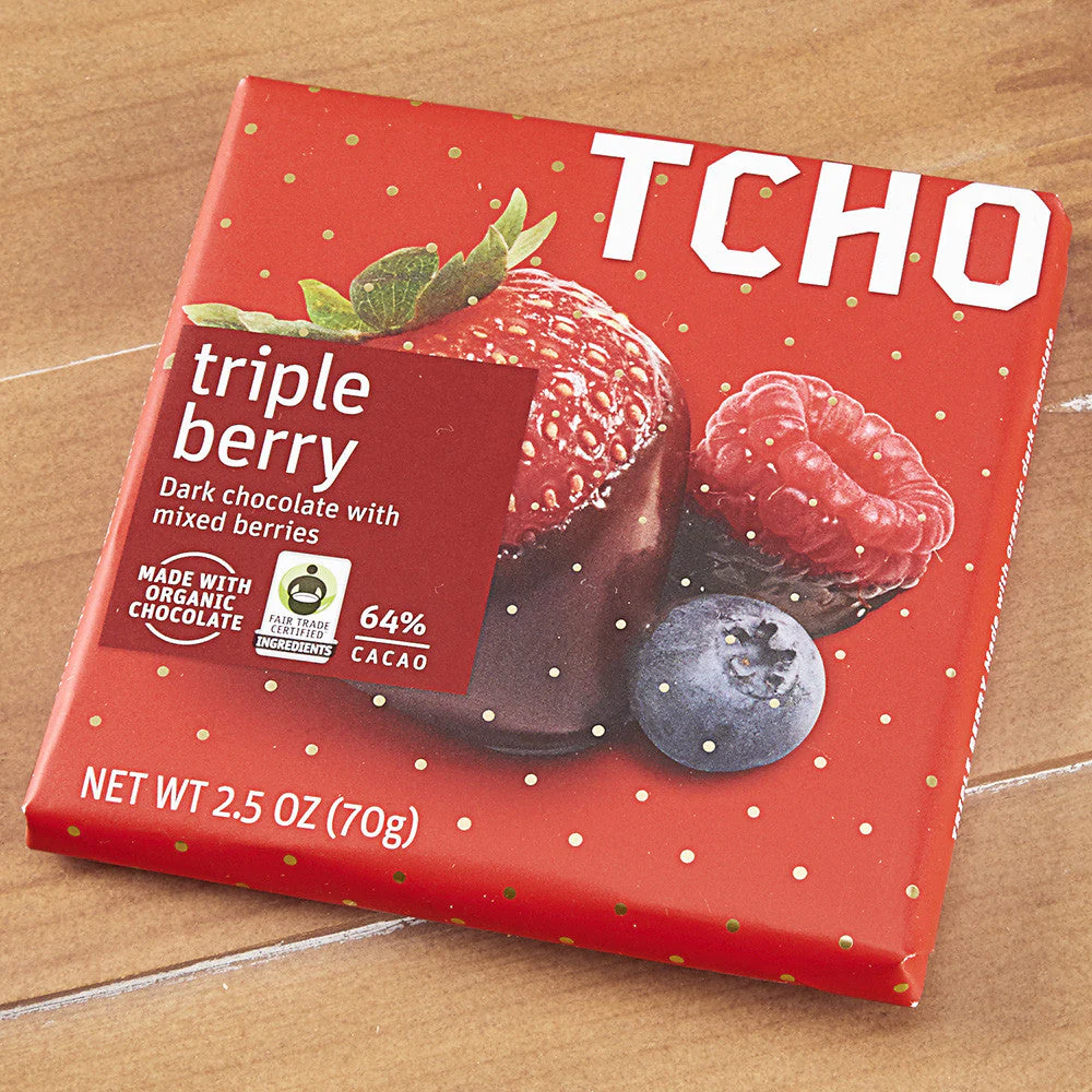 TCHO Dark Chocolate "Triple Berry" Bar, 2.5 oz