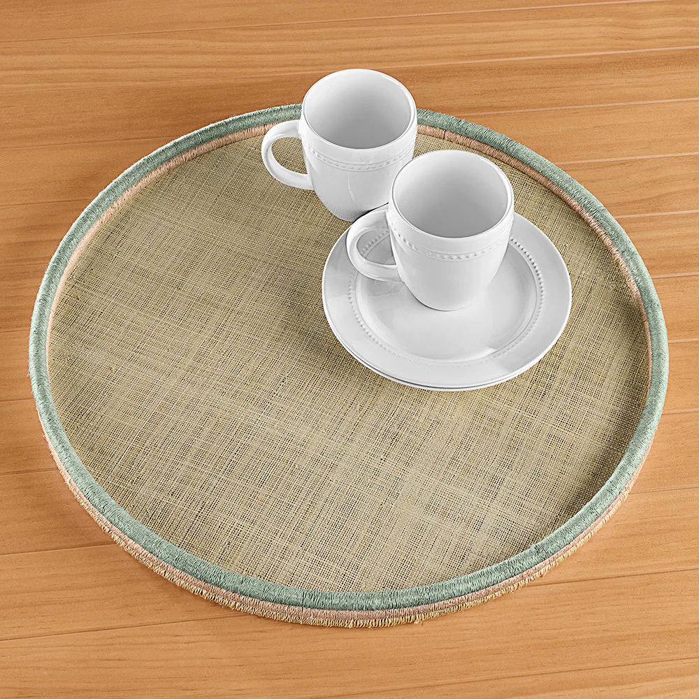 Zodax Laloma Round Woven Rattan & Abaca Basket Tray